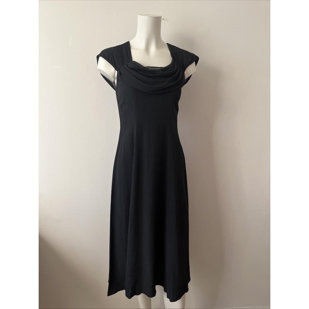 VTG Carole Little Women Black Midi Dress Made in USA 2P LBD Cocktail Retro 90's